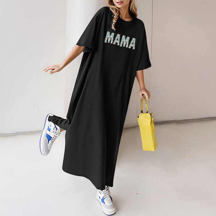 Damen nan florales Statement-Maxikleid im Oversize-T-Shirt-Stil mit Rundhalsausschnitt Drune