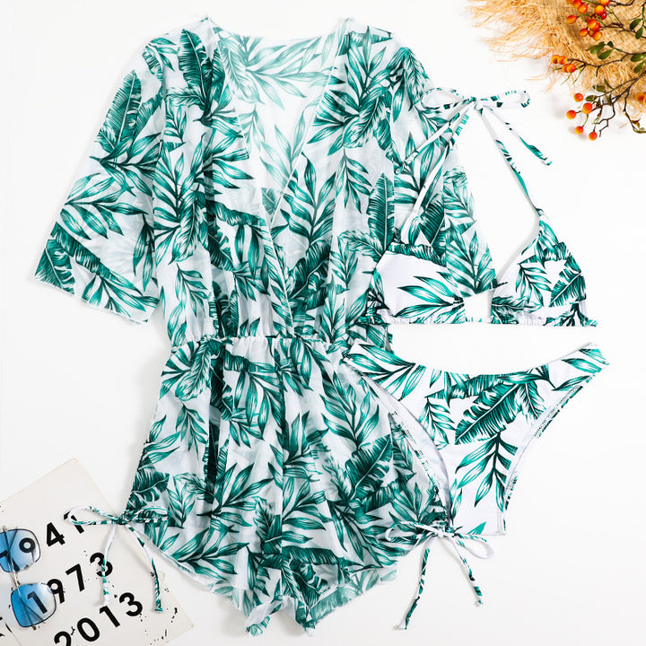 Damen Badeset mit floralem Wickeloberteil und Triangel-Bikini Drune