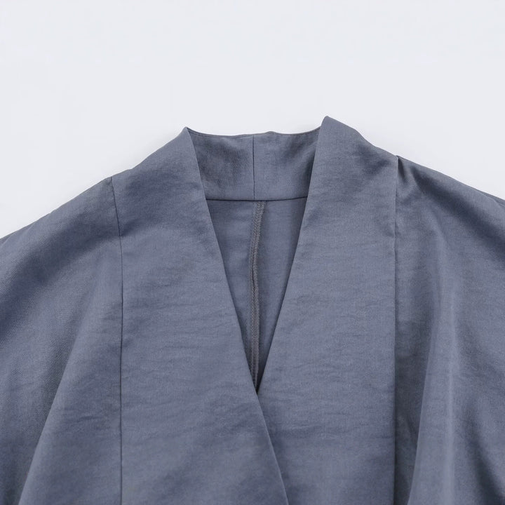 Damen Kimono‑Wickeljacke mit Taillengürtel, weitem Ärmel und asymmetrischen aufgesetzten Taschen Drune