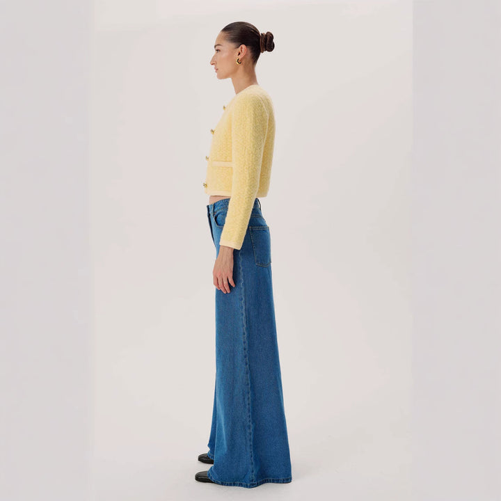 Damen nan hochgeschnittene Palazzo-Denim-Jeans mit betonter Mittelnaht und extra weitem Saum Drune