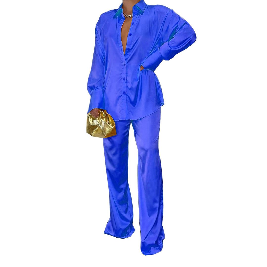 Damen Satin-Hemd und Palazzo-Hose Lounge-Set Drune