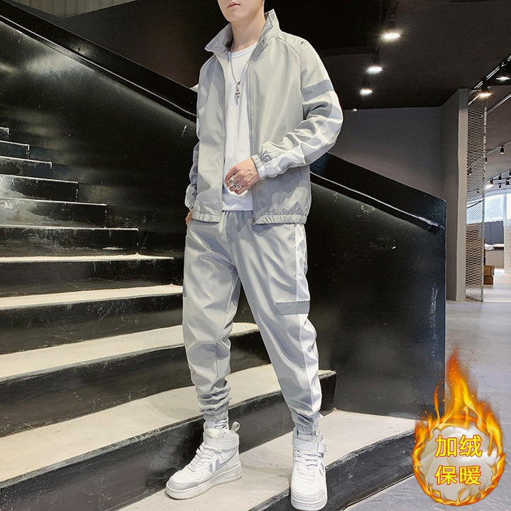Herren Athleisure-Trackset im Retro-College-Look mit Kontraststreifen, reflektierenden Paneelen & elastischem Saum Drune