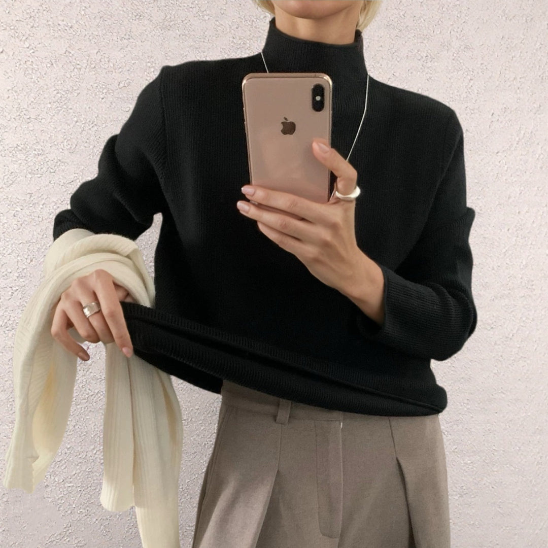Damen Oversize-Feinstrickpullover mit Stehkragen und geriffelter Struktur Drune