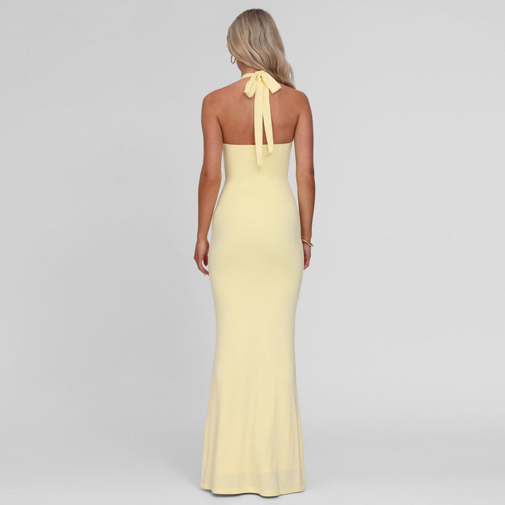 Damen Maxikleid mit tiefem V-Ausschnitt und modischem Wickeldesign Drune