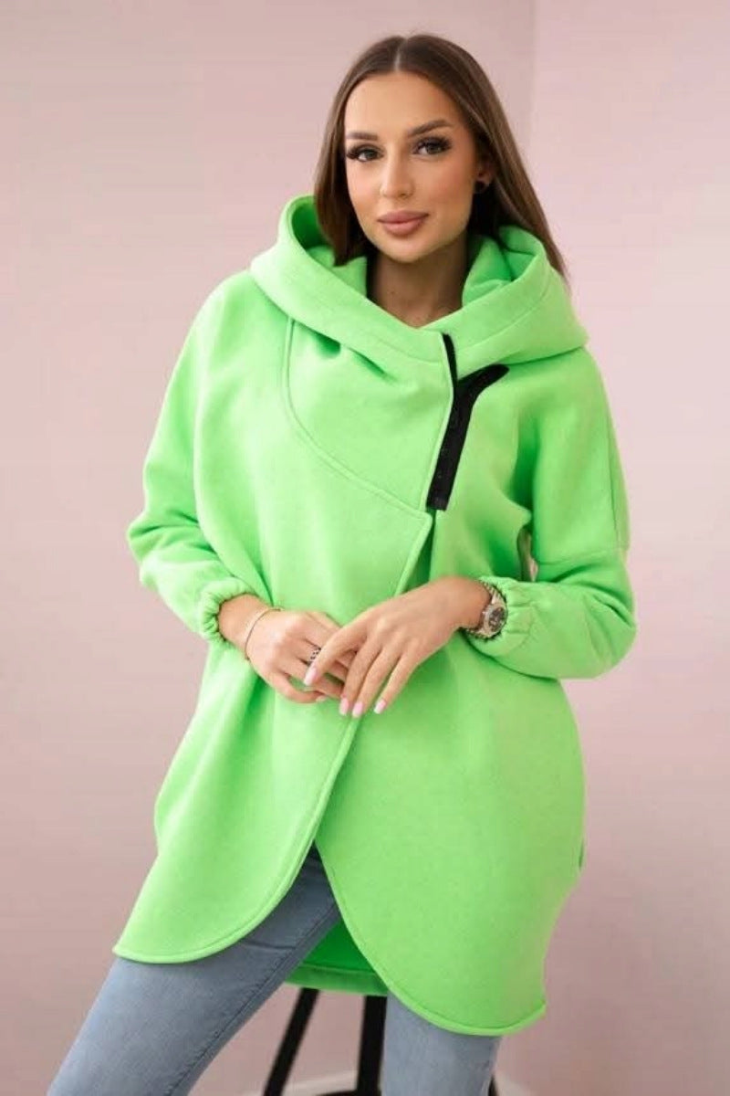 Drune | Asymmetrische Reißverschluss Kapuzenfleece Sweatjacke