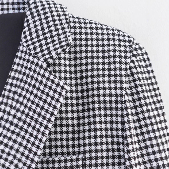 Damen karierter Blazer mit doppelter Knopfleiste und strukturiertem Stoff Drune