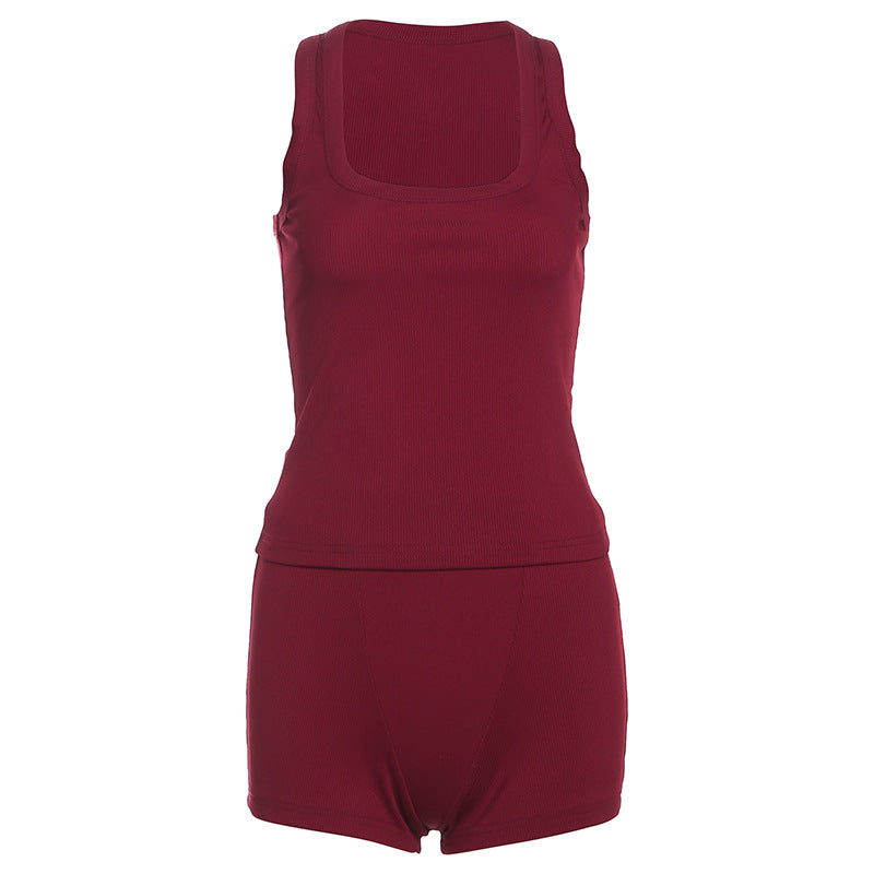 Damen Sportliches Loungewear-Set mit ärmellosem Oberteil und Shorts Drune