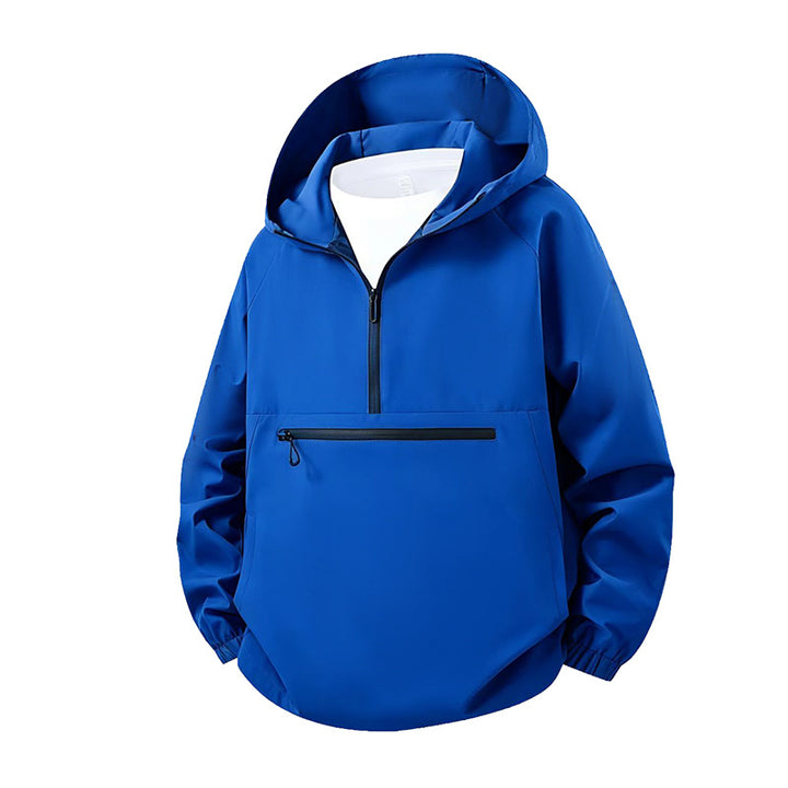 Unisex Leichter wasserabweisender Kapuzen‑Anorak mit Halbzip und Front‑Reißverschlusstasche Drune