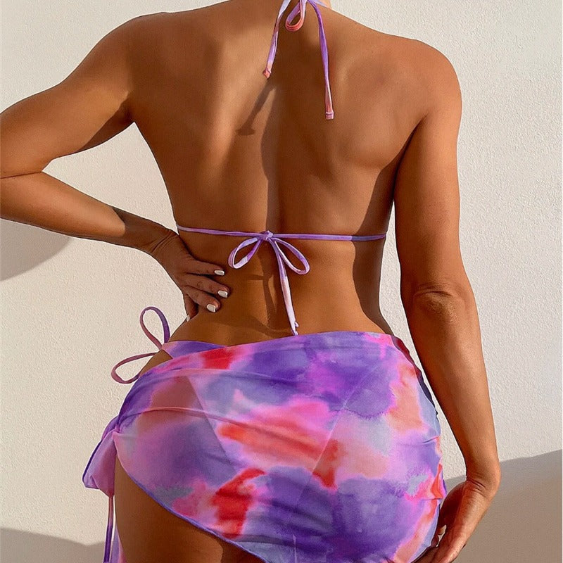 Damen Triangel-Bikini-Set mit floralem Wickelrock und verstellbaren Trägern Drune