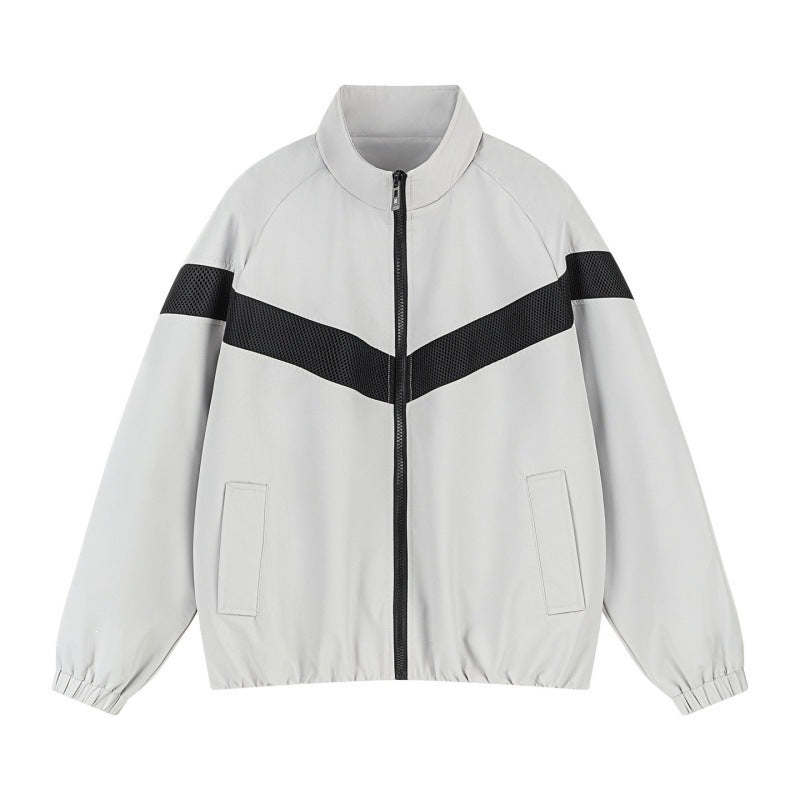 Unisex Leichte Trainingsjacke im Retro-Sportstil mit V-förmigem Reflektoreinsatz Drune