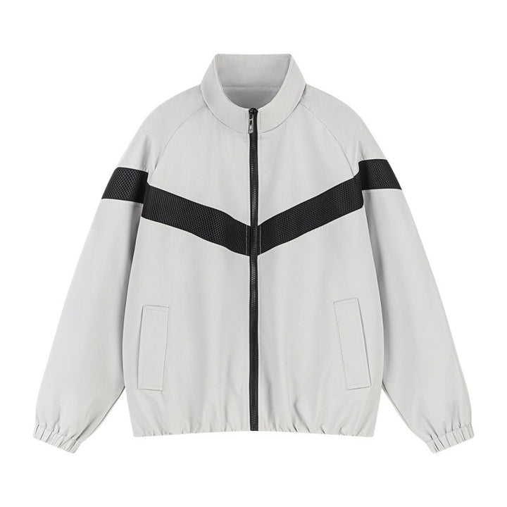 Unisex Leichte Trainingsjacke im Retro-Sportstil mit V-förmigem Reflektoreinsatz Drune