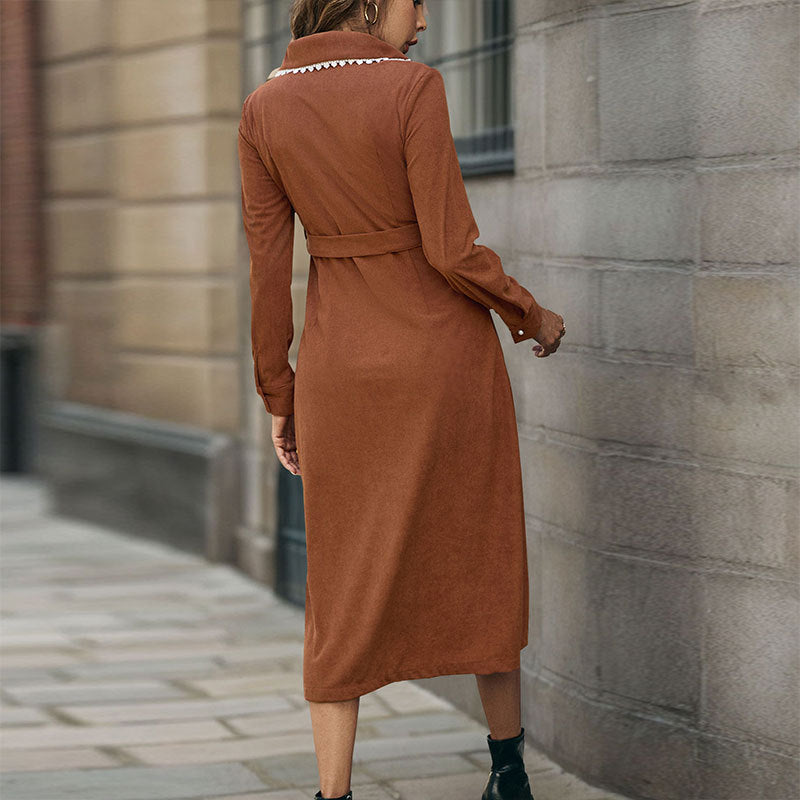 Damen Elegantes Hemdkleid mit Taillengürtel Drune