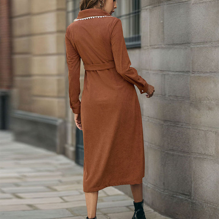 Damen Elegantes Hemdkleid mit Taillengürtel Drune