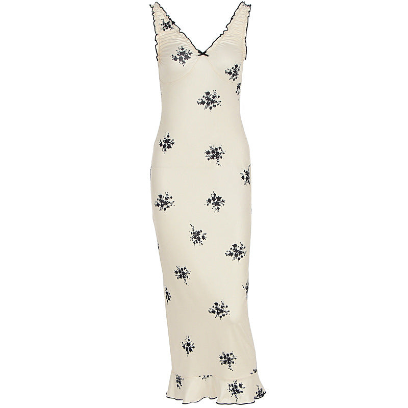 Damen Elegantes Maxikleid mit floralen Motiven und Rüschen Drune