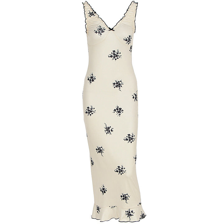 Damen Elegantes Maxikleid mit floralen Motiven und Rüschen Drune