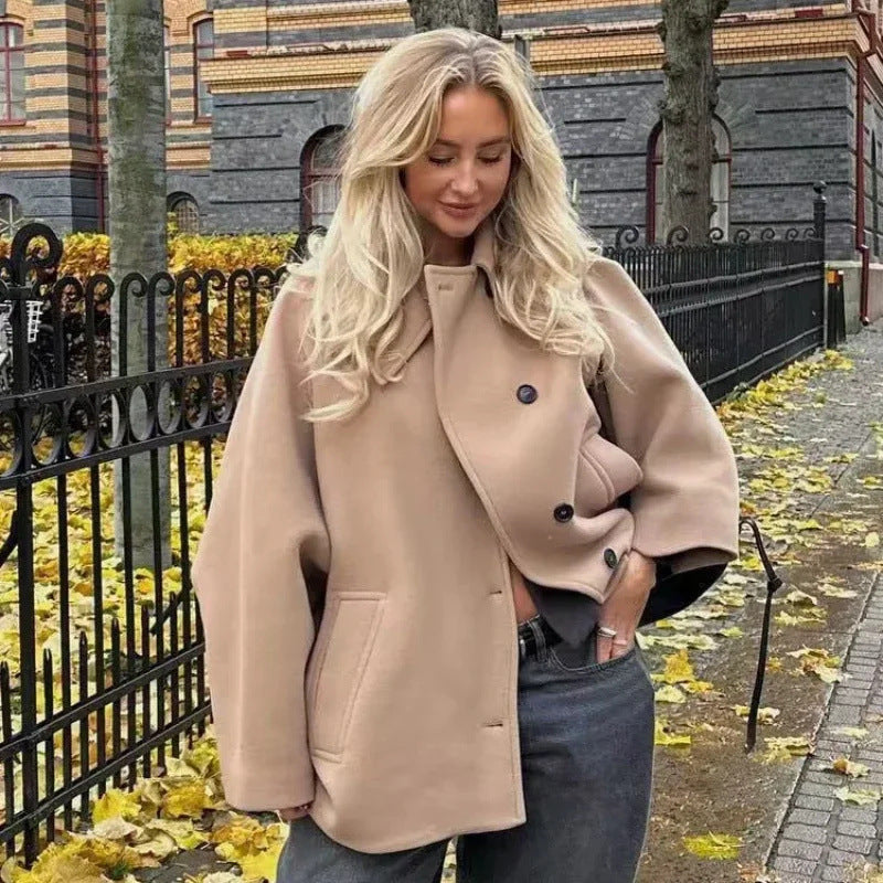 Damen 1200+ oversized Wollmix Kurzjacke mit legerer Silhouette und verdeckter Knopfleiste Drune