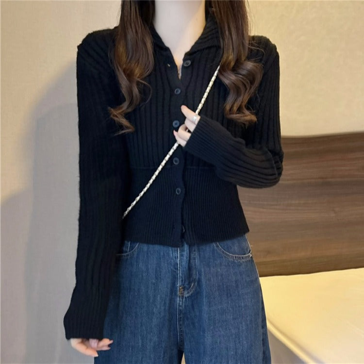 Damen feiner Strickpullover mit eleganter Knopfleiste und strukturiertem Rippdesign Drune