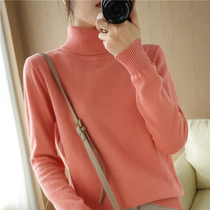 Damen Minimalistischer Feinstrick-Rolli mit hohem Rippkragen und schmaler Passform Drune