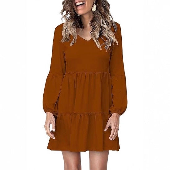 Damen Stufiges Mini-Kleid mit V-Ausschnitt und Ballonärmeln Drune
