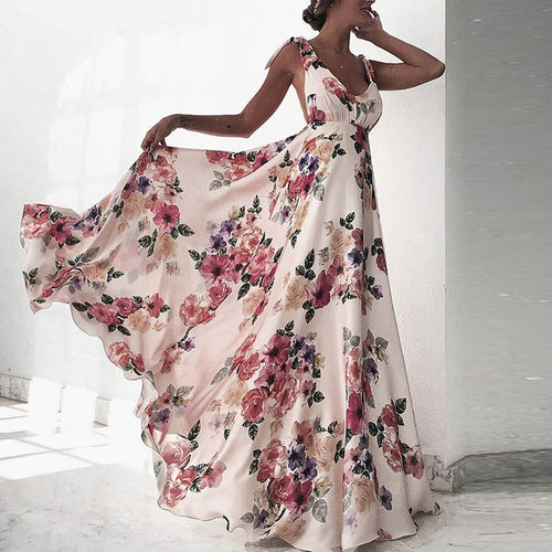 Damen elegantes Maxikleid mit floralem Design und seitlichem Schlitz Drune