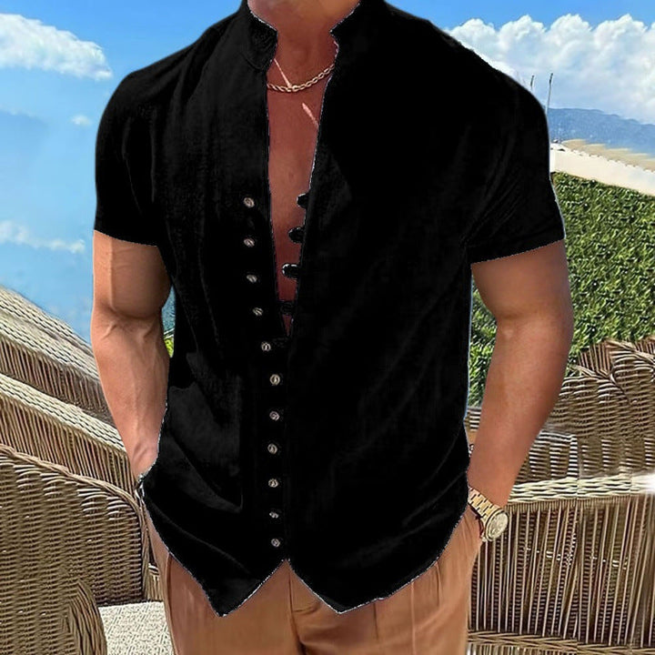 Herren lässiges Kurzarmhemd mit angesagtem Knopfdesign Drune