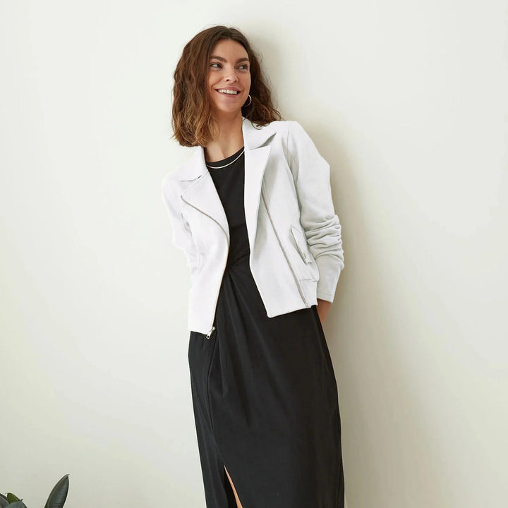 Damen Bikerjacke aus edlem Kunstleder mit modernem Schnitt und feiner Textur Drune