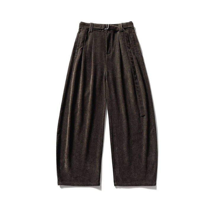 Damen Weite Hochtaillierte Bundfaltenhose mit Gürtel Drune