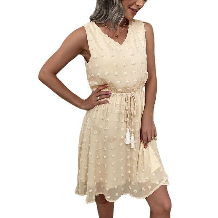 Damen luftiges Sommerkleid mit verspielten Pom-Pom-Details und verstellbarem Taillenzug Drune