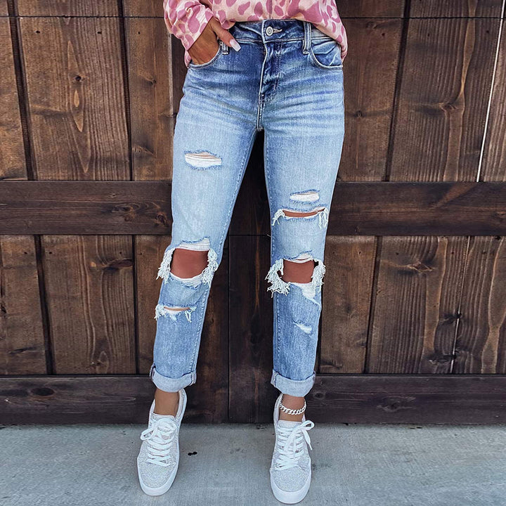 Femme High-Rise Distressed Boyfriend Jeans Drune