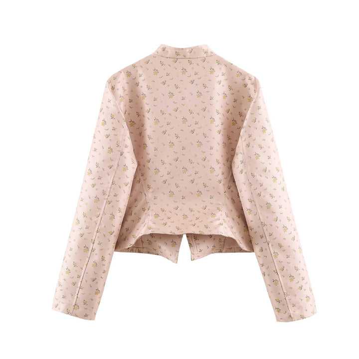 Damen Kurze Brokatoptik Militärblousonjacke mit Froschknopfleiste Drune
