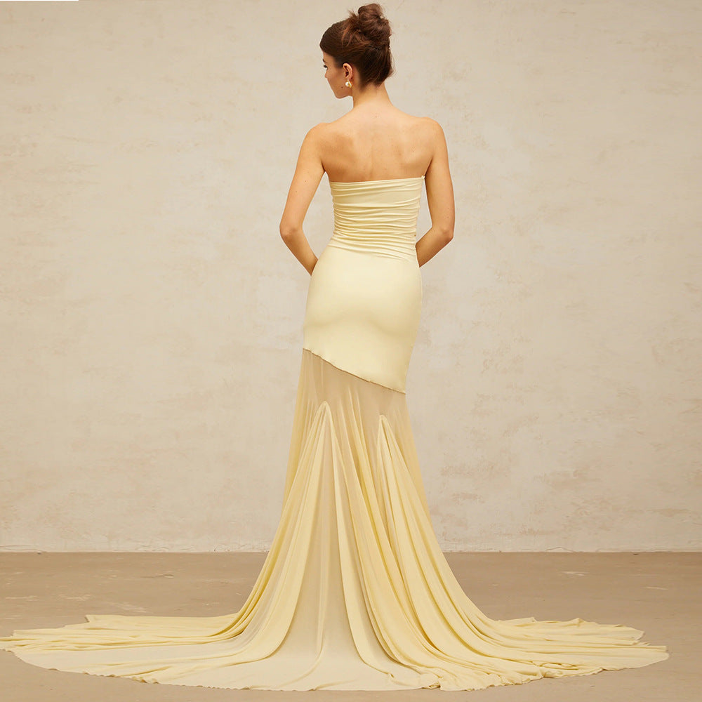 Damen Elegantes schulterfreies Maxikleid mit schimmerndem Stoff und voluminösem Rock Drune