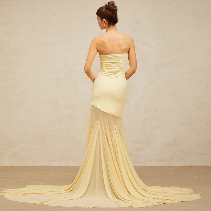 Damen Elegantes schulterfreies Maxikleid mit schimmerndem Stoff und voluminösem Rock Drune