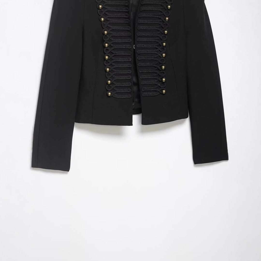 Damen Militärisch inspirierte Kurzjacke mit Stehkragen und Zierkordeln Drune