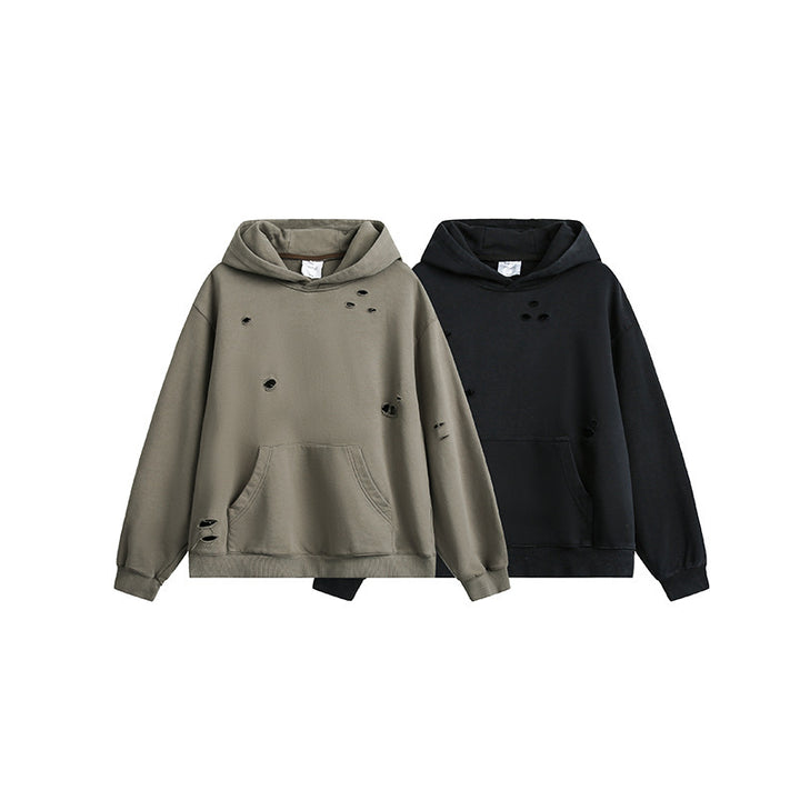Unisex Oversize-Hoodie mit Distressed-Details, Kängurutasche und gerippten Bündchen Drune