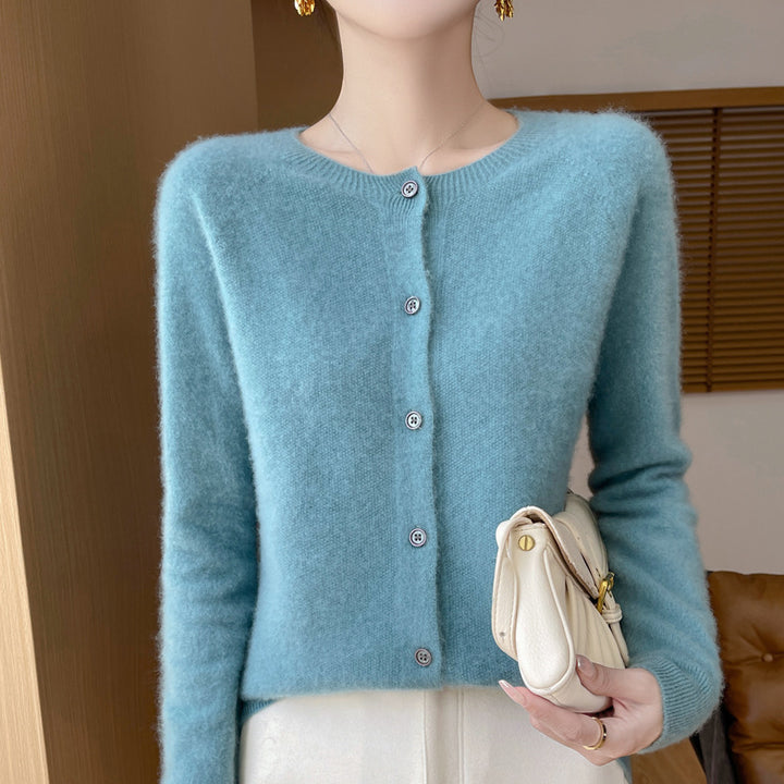 Damen Kuscheliger Kurzcardigan aus Mohair‑Mix mit feiner Schurwollstruktur und Perlmuttknopfleiste Drune