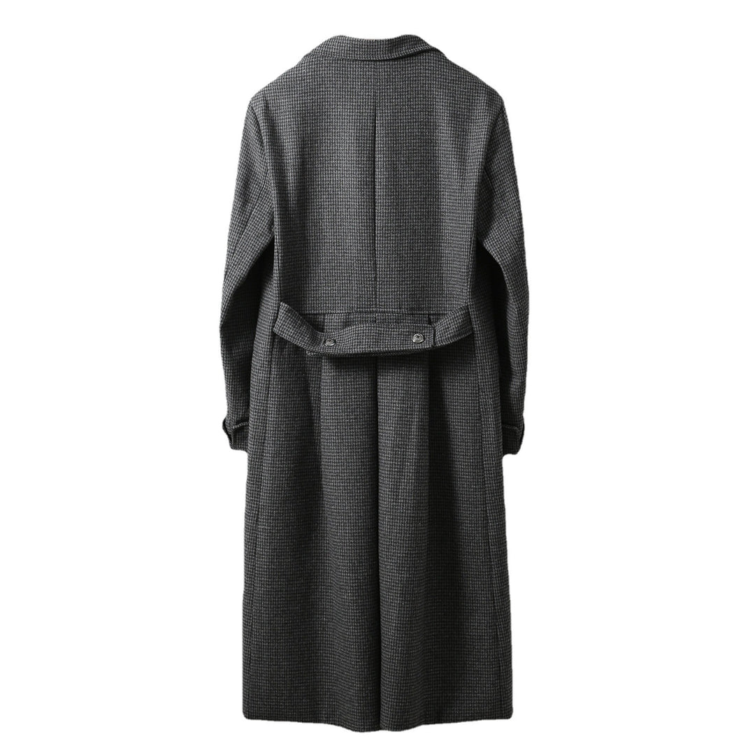 Herren Eleganter lang geschnittener Wollmantel mit Doppelreihe und Pattentaschen Drune