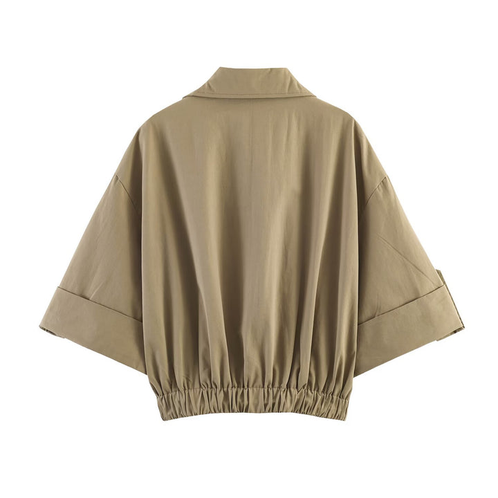 Damen Kurz geschnittener Cape‑Trench mit kastiger Silhouette und halblangen Ärmelriegeln Drune