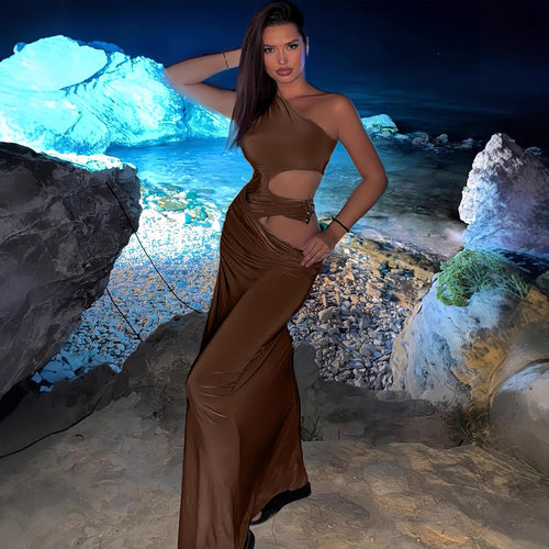 Damen Körperbetontes Maxikleid mit asymmetrischem Schnitt und exklusiven Cut-Out-Details Drune