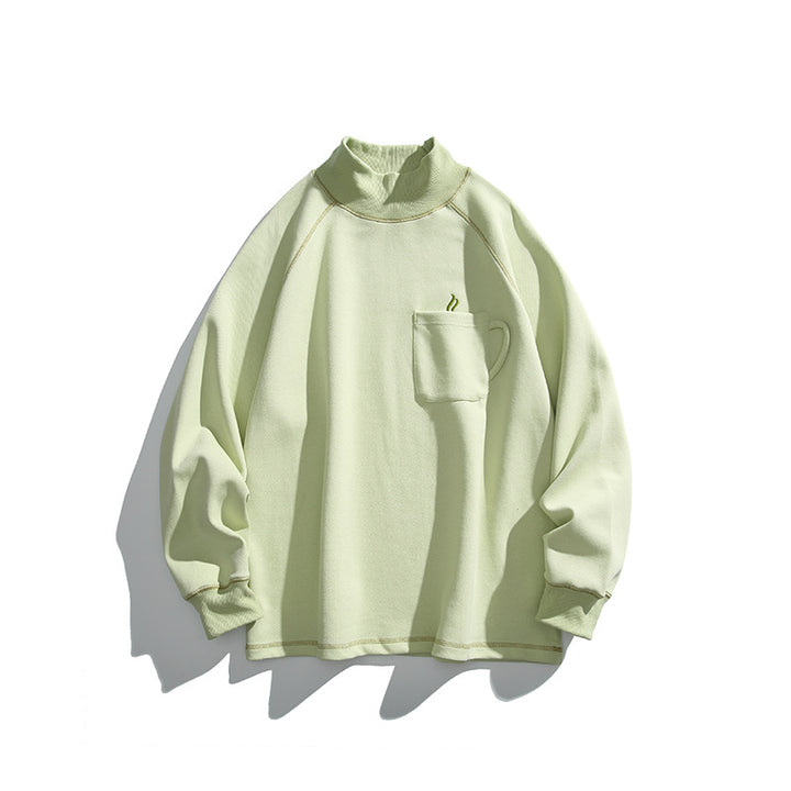 Unisex Oversize-Halbkragen-Sweatshirt mit Raglanärmeln und Brusttasche Drune