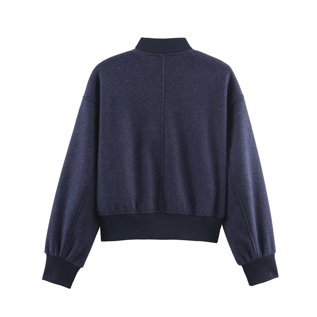 Damen nan kastig geschnittene Wolloptik-Collegejacke mit verdeckter Druckknopfleiste und seitlichen Schubtaschen Drune