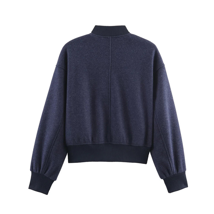Damen nan kastig geschnittene Wolloptik-Collegejacke mit verdeckter Druckknopfleiste und seitlichen Schubtaschen Drune