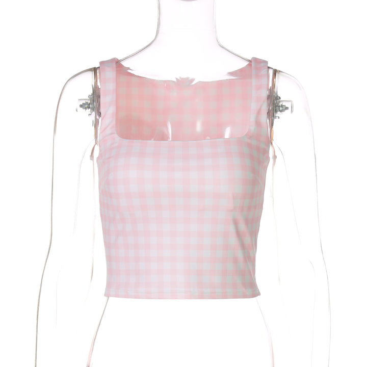 Damen Crop-Top mit quadratischem Ausschnitt und Karomuster Drune