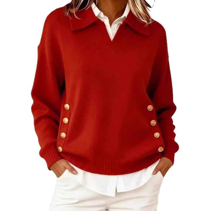 Damen Modischer Strickpullover mit Kragen und Knopfdetails