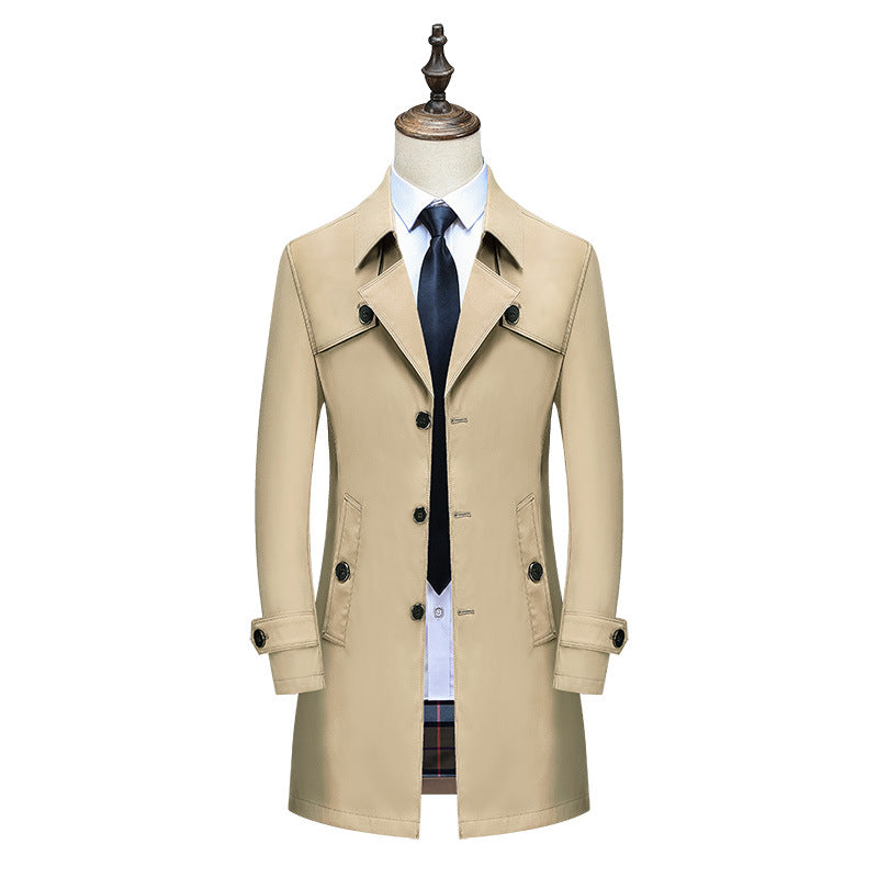 Herren Klassischer Trenchcoat mit karierter Innenfutter und Wetterschutz Drune