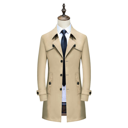 Herren Klassischer Trenchcoat mit karierter Innenfutter und Wetterschutz Drune