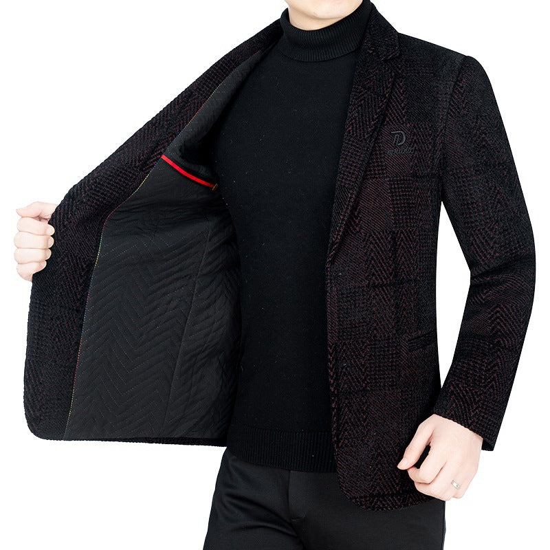 Herren Slim-Fit Samtstruktur-Sakko mit Glencheck-Optik Drune