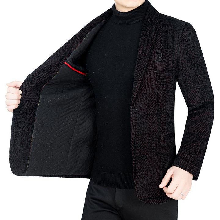 Herren Slim-Fit Samtstruktur-Sakko mit Glencheck-Optik Drune
