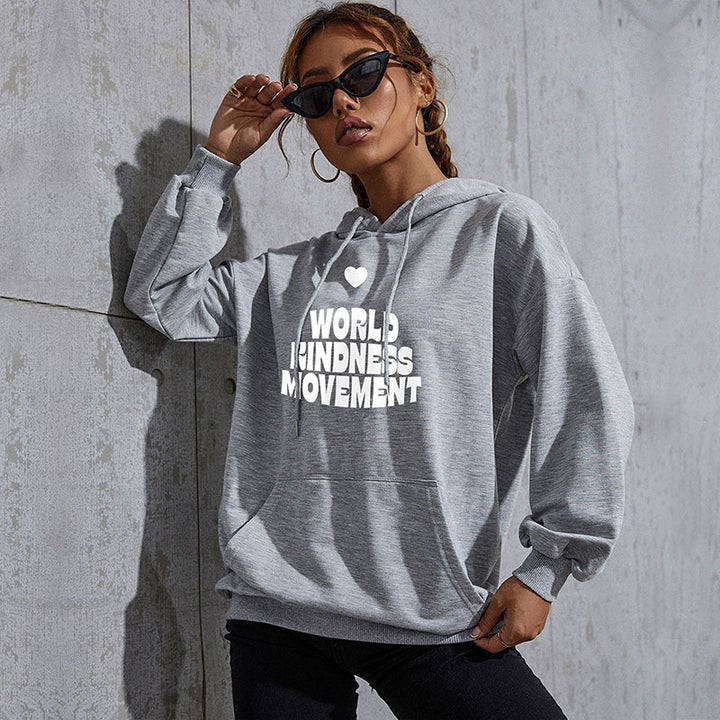 Damen Lässiger Oversize-Kapuzenpullover mit Statement-Print, Kängurutasche und Rippbündchen Drune