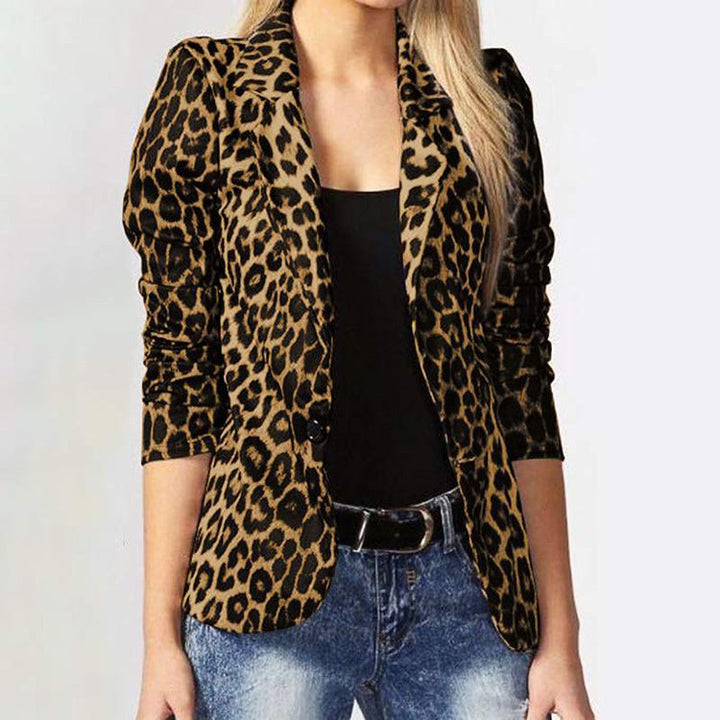 Damen Elegante Leopard-Muster Blazerjacke mit tailliertem Schnitt Drune