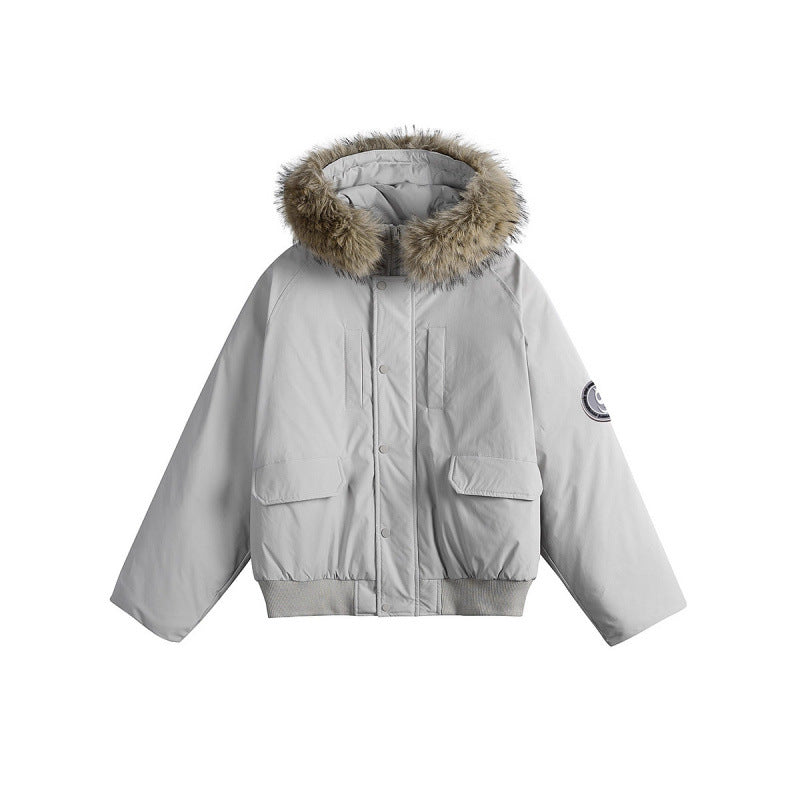 Damen Kurz-Bomberjacke mit Thermowattierung, Kapuze mit abnehmbarem Kunstfell und Utility-Taschen Drune